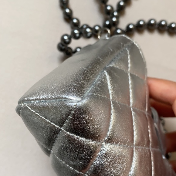 Chanel quilted lambskin mini pearl chain crossbody card case coin purse - Picture 6 of 11